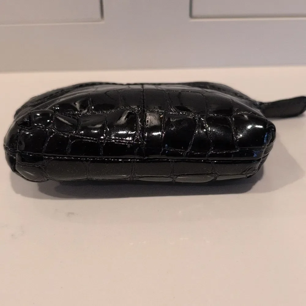 Brighton Black Croc Embossed Patent Leather Heart-Embellished Coin Purse Case